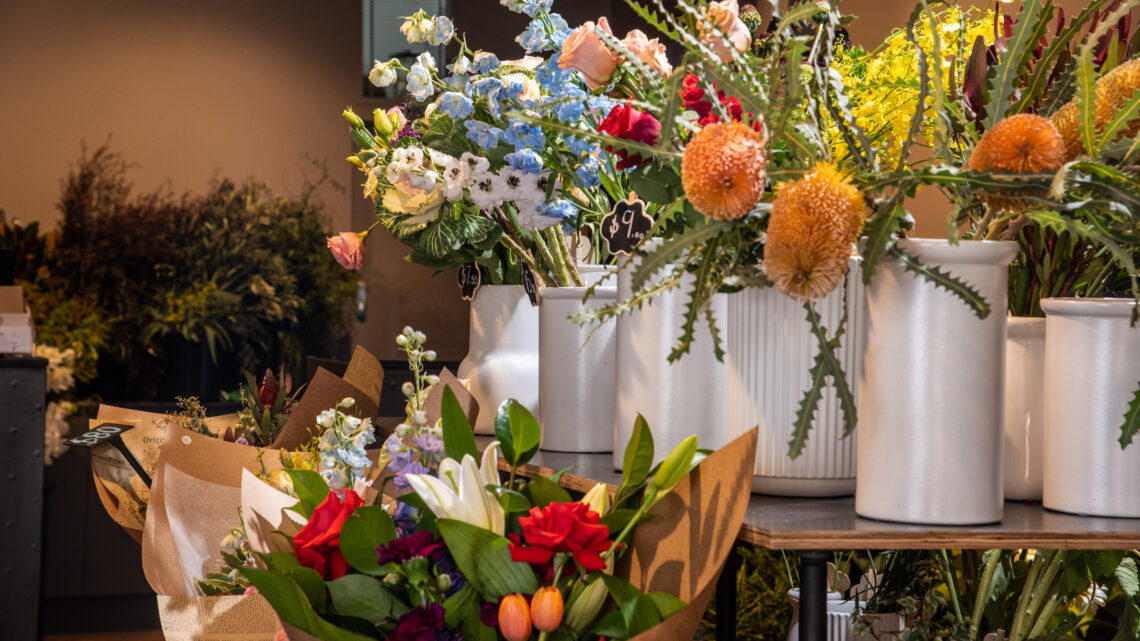 Newcastle florist shop interior with flowers, plants, and giftware displays