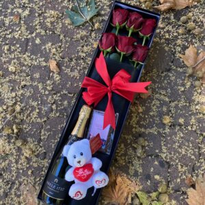 Red Rose Hamper with teddy and wine