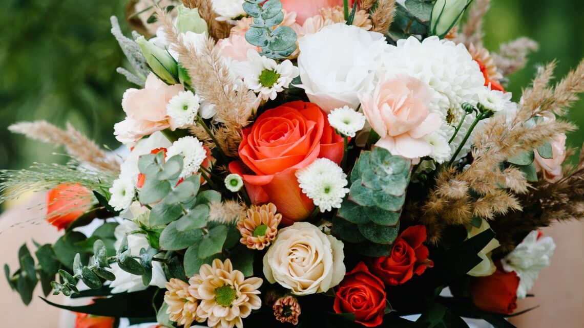 Wedding bouquet of flowers and greenery